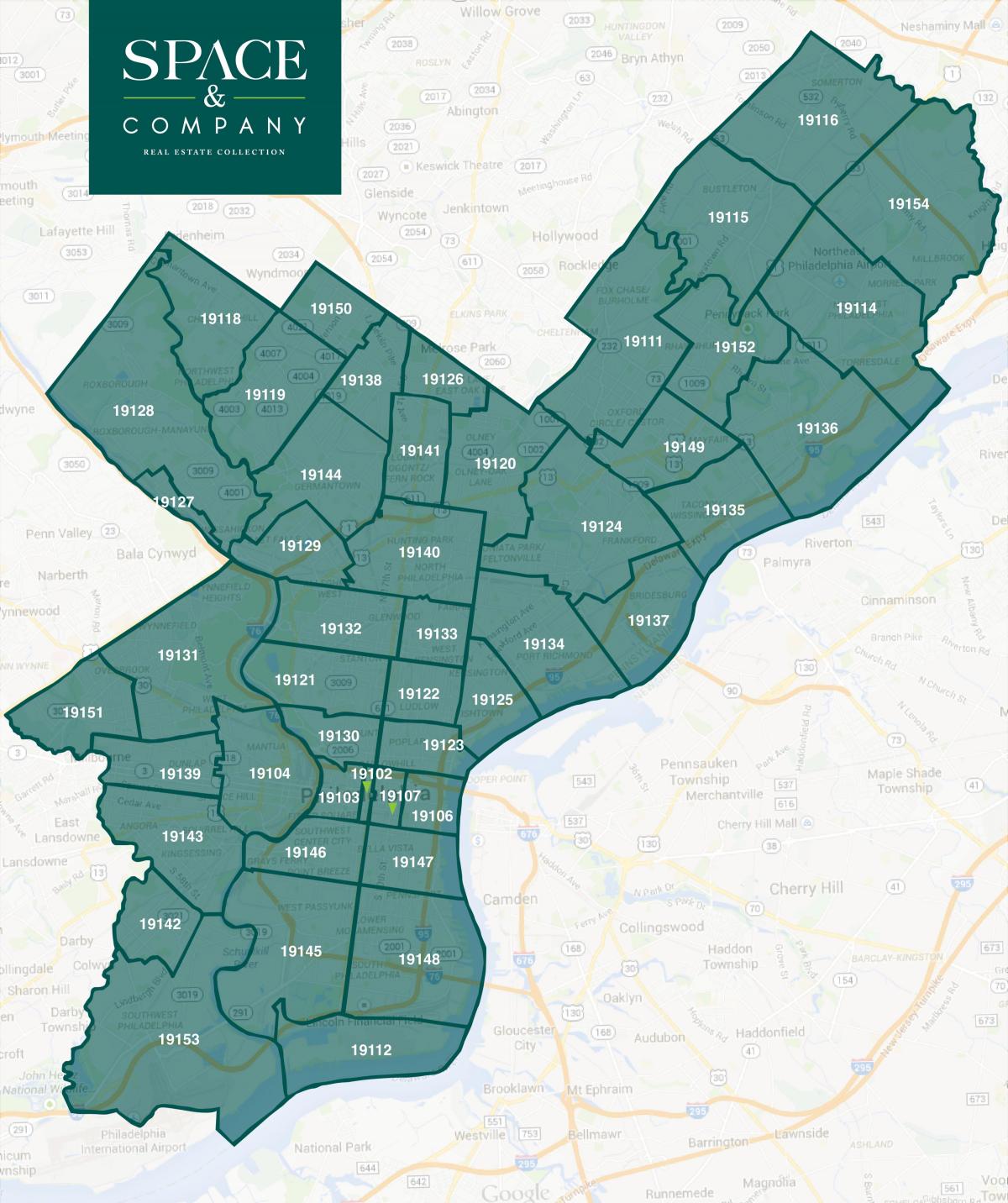 zemljevid Philadelphia soseskah in zip kode