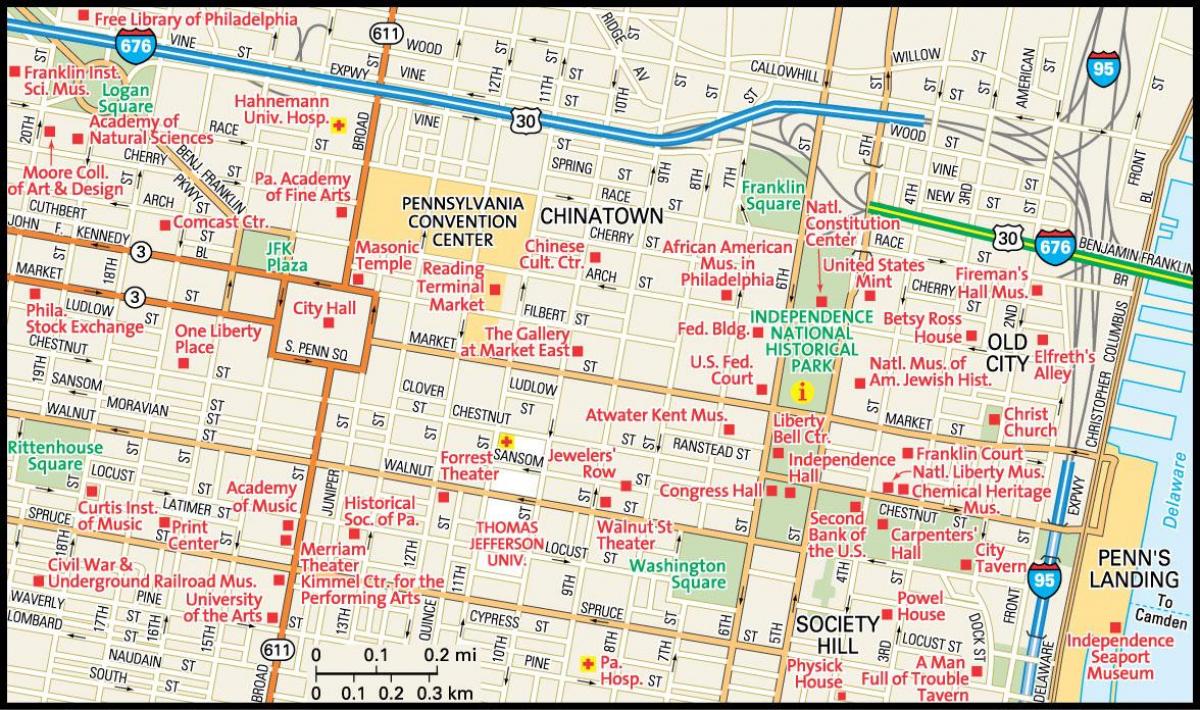 zemljevid centru Philadelphia