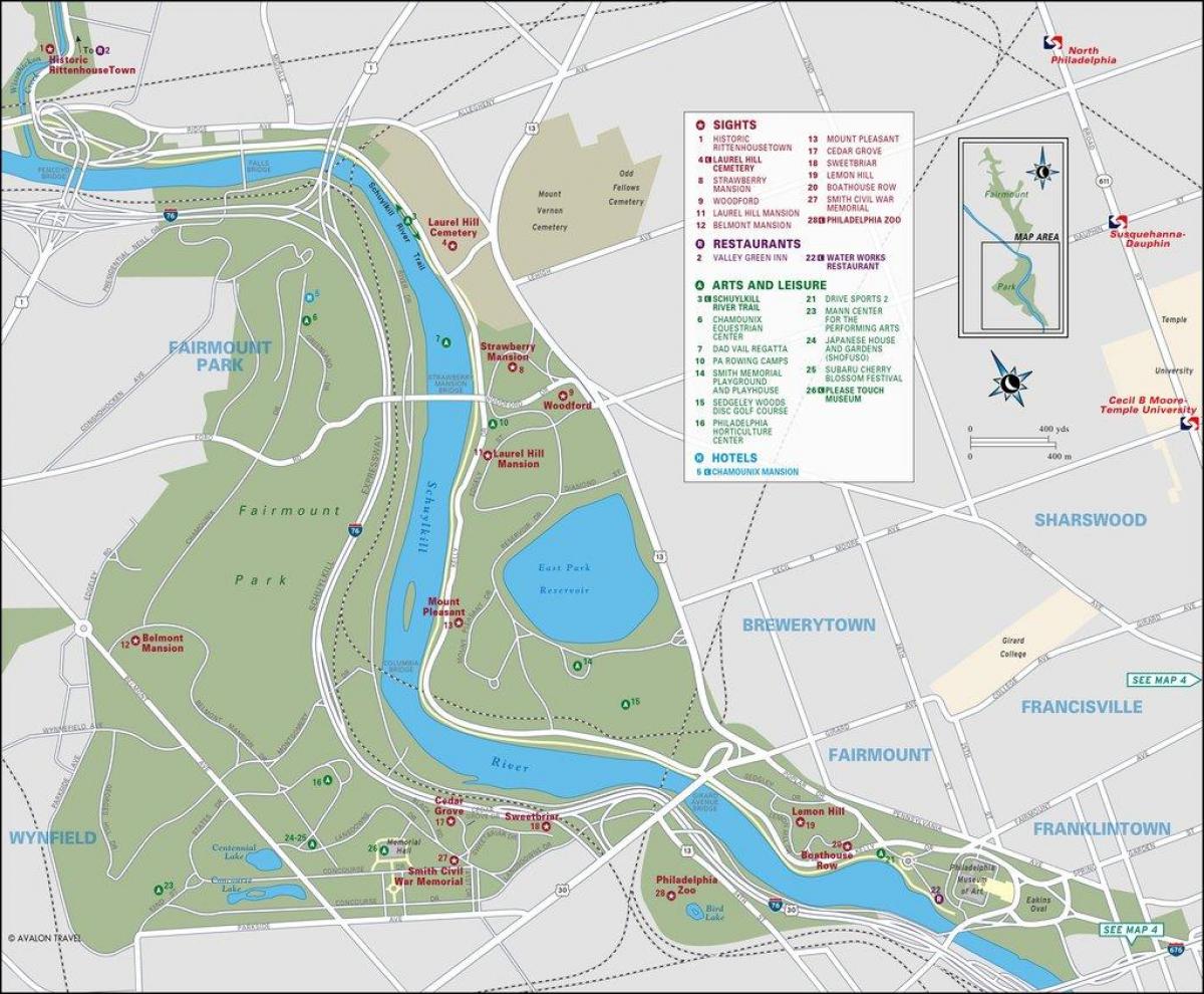 zemljevid fairmount park Philadelphia