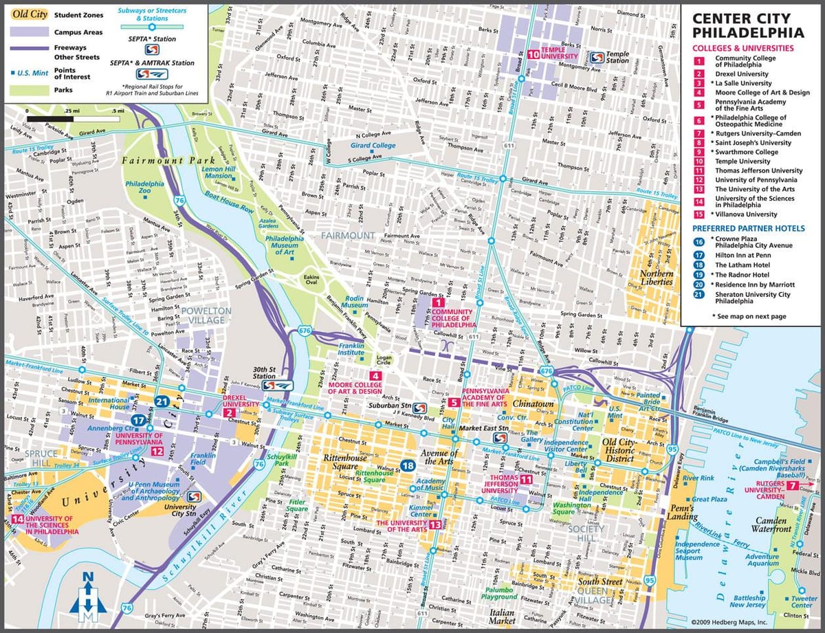 Philadelphia zemljevid turističnih